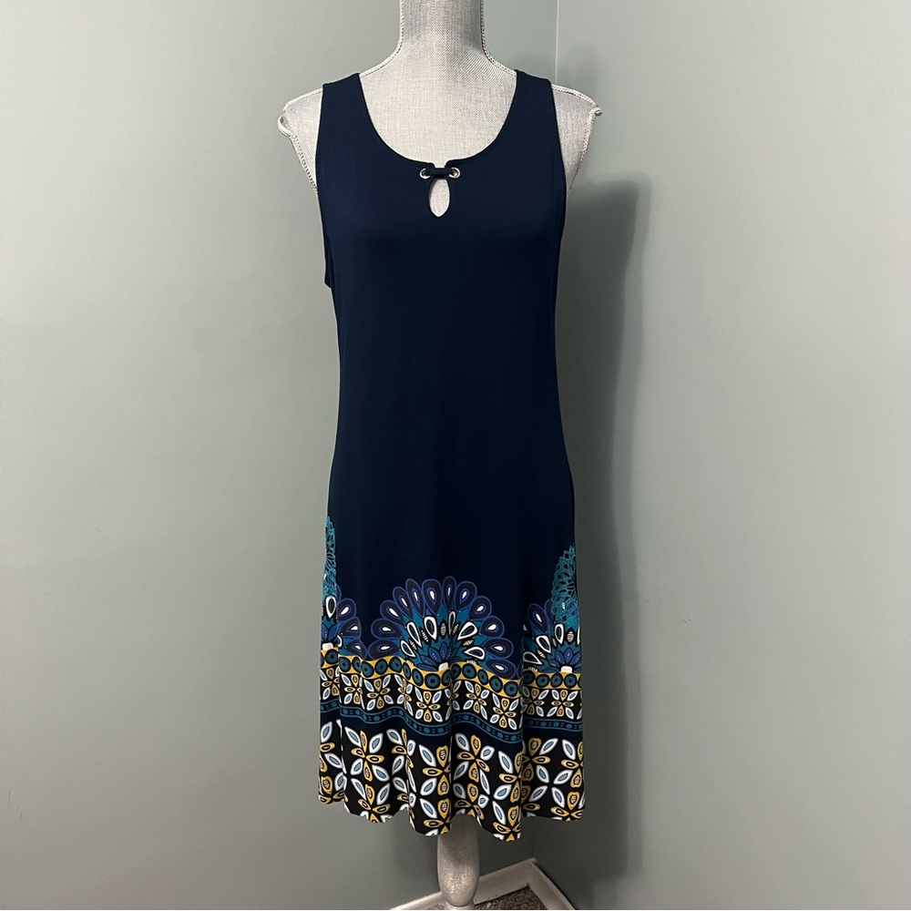DESIGUAL Sleeveless Valery Navy Blue summer Dress with Patterned Hem size large